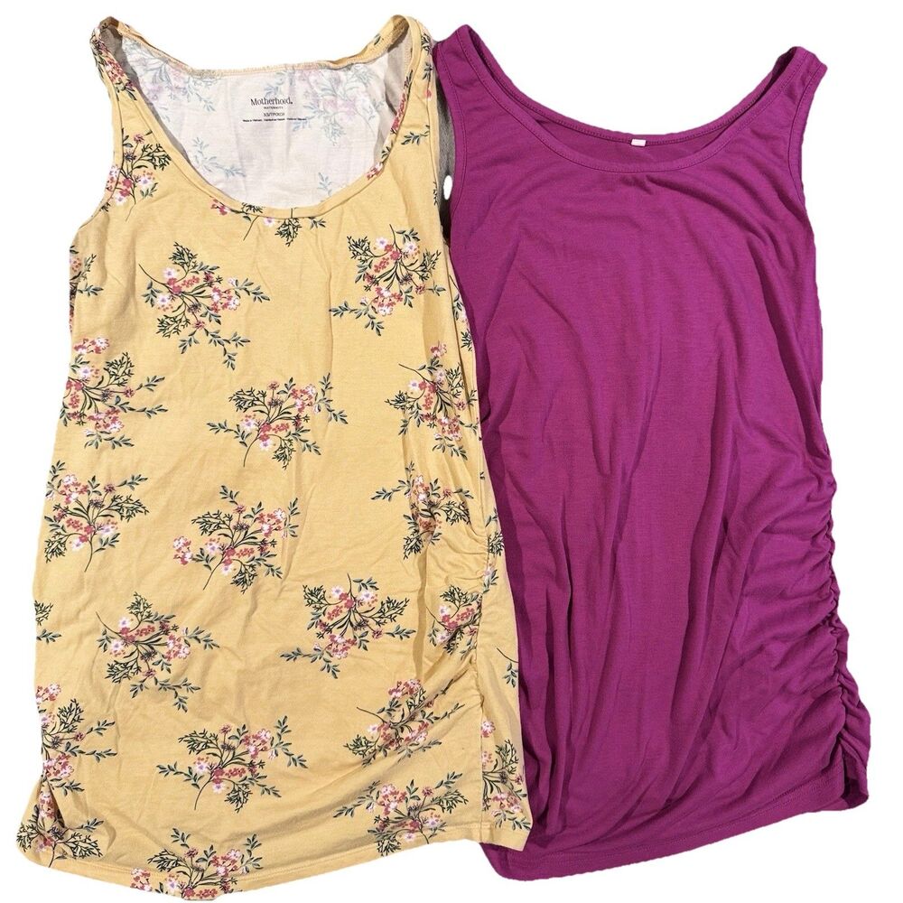 Motherhood Maternity Maternity XS & S Tank Tops X Long Tees Yellow Floral Purple